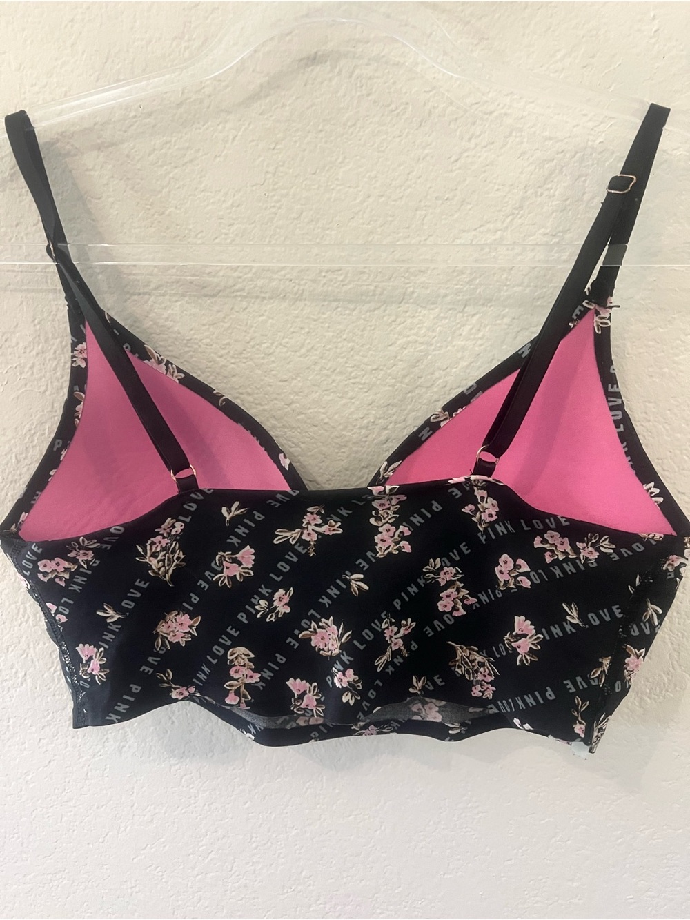 Victoria’s Secret PINK Wireless Push-Up Bra Floral Logo Y2K Coquette Sz M - Picture 3 of 4